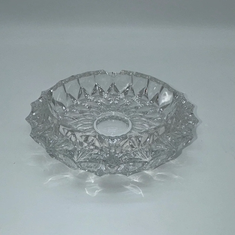 Large Clear Glass Ashtray Heavy 4‎ Rests Round Circular 7